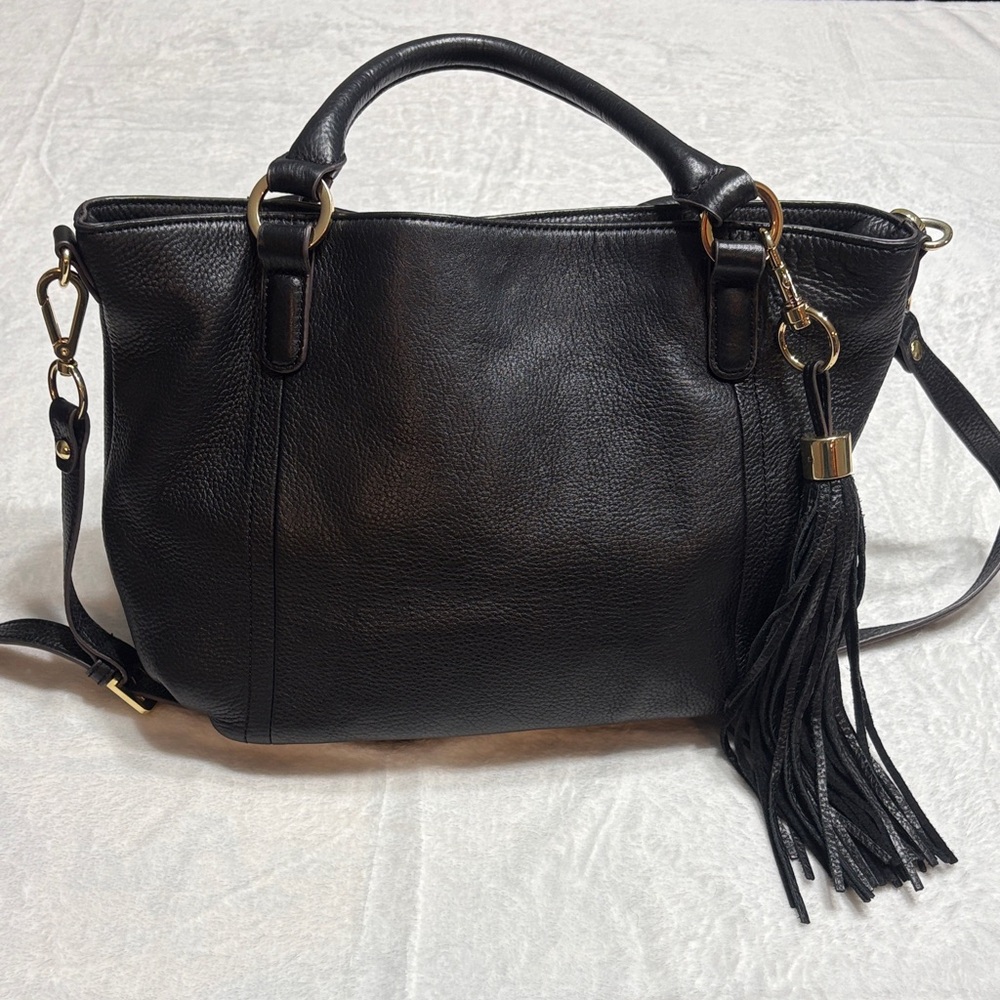 G.I.L.I. Black Leather Satchel with Tassel Accent